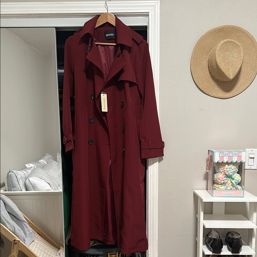 Red Classic Trench Coat with Flowing Silhouette